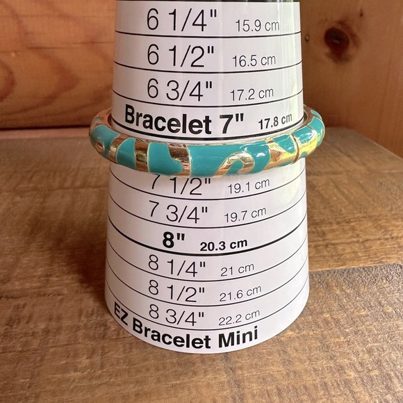 Turquoise Enameled Bangle Bracelet Clamper Style & Gold Tone Swirls Stack - Picture 5 of 7